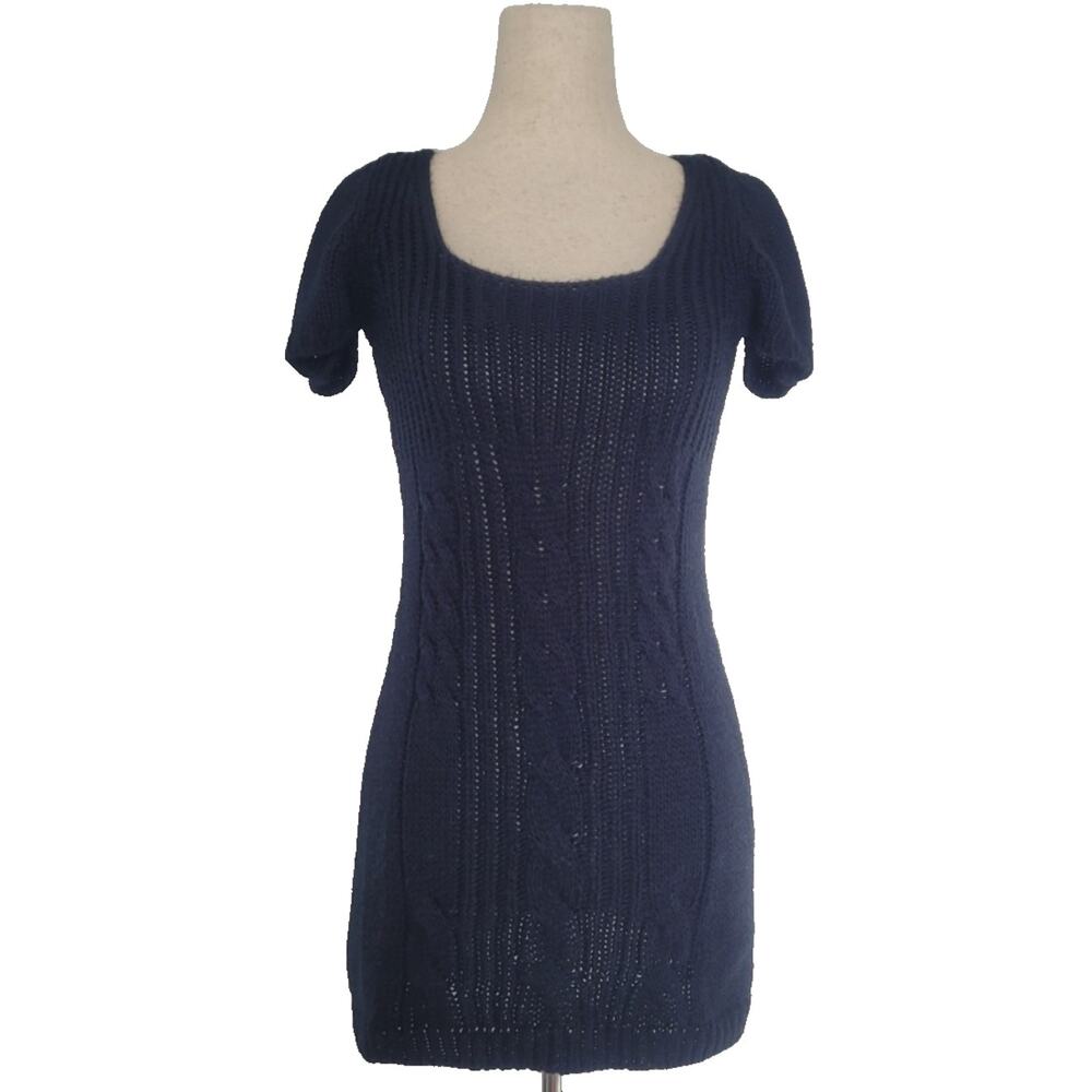 Zara Babydoll Cable Knit Mini Dress Size S Navy Blue Preppy Twee Grunge